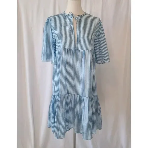 India Collection Emerson Fry Blue 100% Organic Cotton Isla Mini Dress XS Small